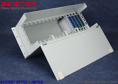 4U Rack Mount Fiber Optic PLC Splitter Patch Panel with 14/16 Slot and 2x16 Split Way for FTTX/FTTH Applications
